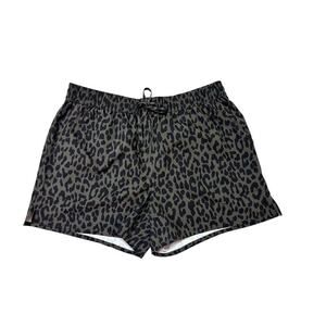 Half Moon Women's Medium Athletic Shorts, Green and Black Leopard Print, Running